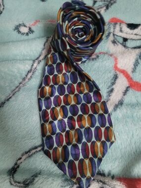 Dior Silk Tie with Purple, Gold, Blue and Red Oval Pattern